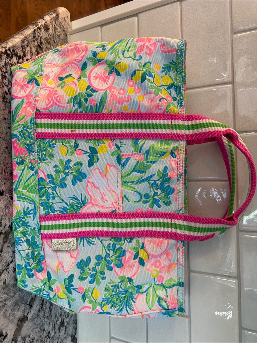Lily Pulitzer Floral Pink & Green Tote Bag